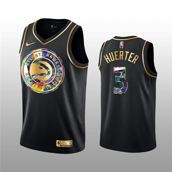 Men's Atlanta Hawks #3 Kevin Huerter 2021/22 Black Golden Edition 75th Anniversary Diamond Logo Stitched Basketball Jersey